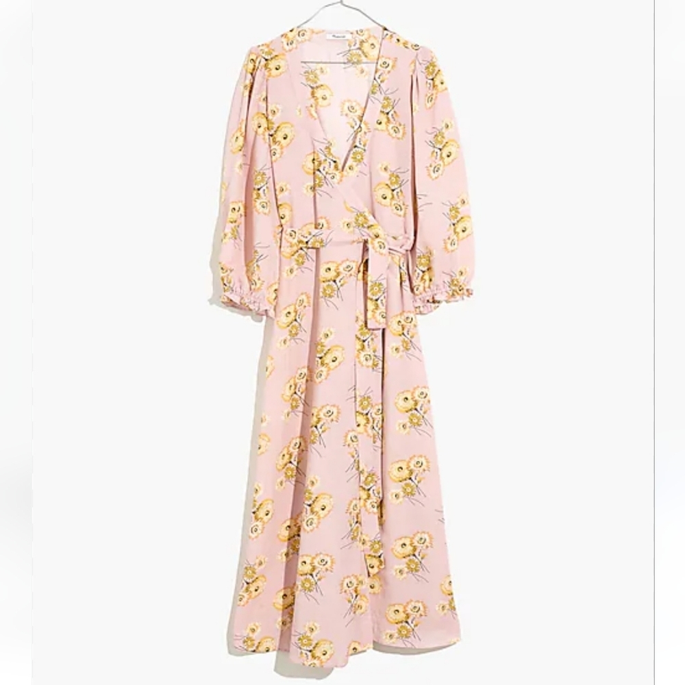 Madewell Pink Floral Midi Dress with Yellow Bloom Print